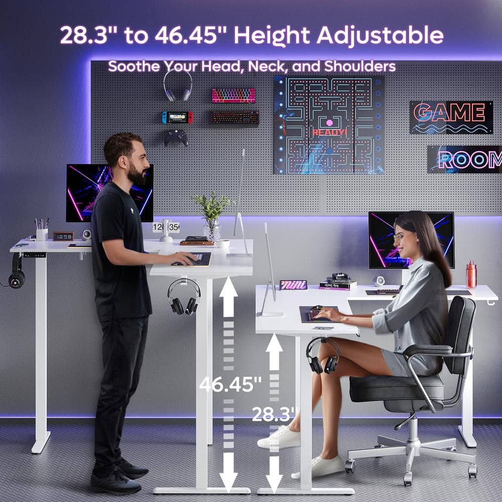 White Carbon Fiber L-Shaped Adjustable Standing Desk with USB Port