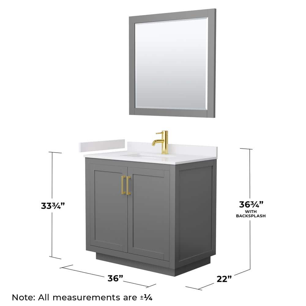 Miranda 36'' Dark Gray Single Freestanding Bathroom Vanity with White Marble Top