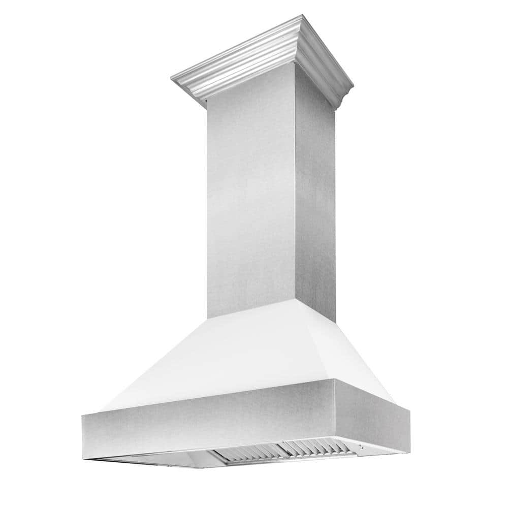 ZLINE Kitchen and Bath 48 in. 700 CFM Ducted Vent Wall Mount Range Hood with White Matte Shell in Stainless Steel, Fingerprint Resistant Stainless Steel & White Matte