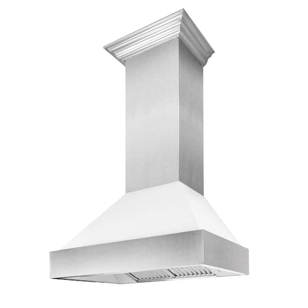 ZLINE Kitchen and Bath 30 in. Ducted Satin Stainless Steel Wall Mount Range Hood with White Matte Shell