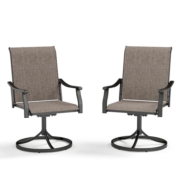 PHI VILLA Black Swivel Textilene Metal Patio Outdoor Dining Chair (2-Pack)