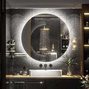 32 in. W x 32 in. H Round Frameless Super Bright 192 Leds/m Lighted Wall Bathroom Vanity Mirror in Silvered Surface