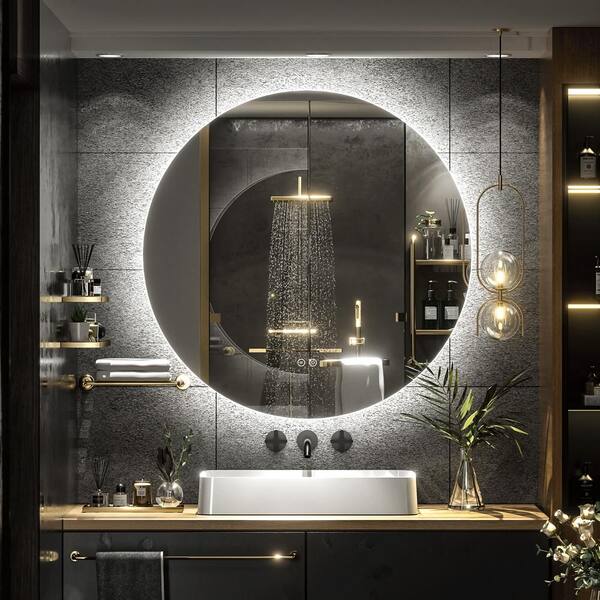 KIOTEE 32 in. W x 32 in. H Round Frameless Super Bright 192 Leds/m Lighted Wall Bathroom Vanity Mirror in Silvered Surface