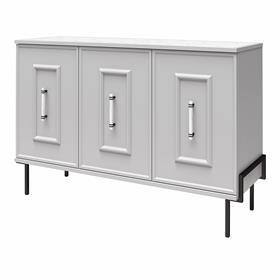 Dove Gray 3-Door Accent Cabinet with Faux Marble Top