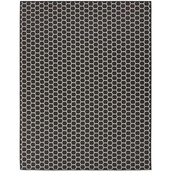 Reversible Indoor Outdoor Black 8 ft. x 10 ft. Honeycomb Contemporary Area Rug