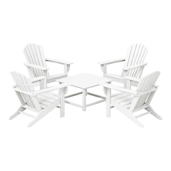 WESTIN OUTDOOR Altura Fade Resistant HDPE Plastic White 5-Piece Adirondack Chair Outdoor Patio Conversation Set, Square Coffee Table