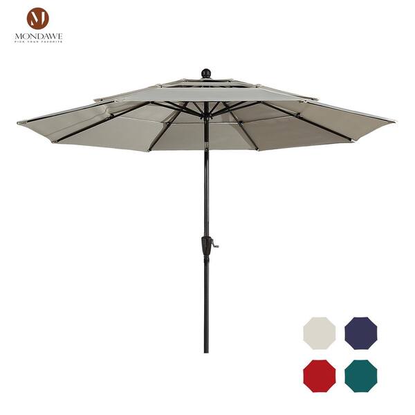 Unbranded 10 ft. Aluminum Pole Outdoor Market Tilt Patio Umbrella 3-Tiers Vented Umbrella in Beige