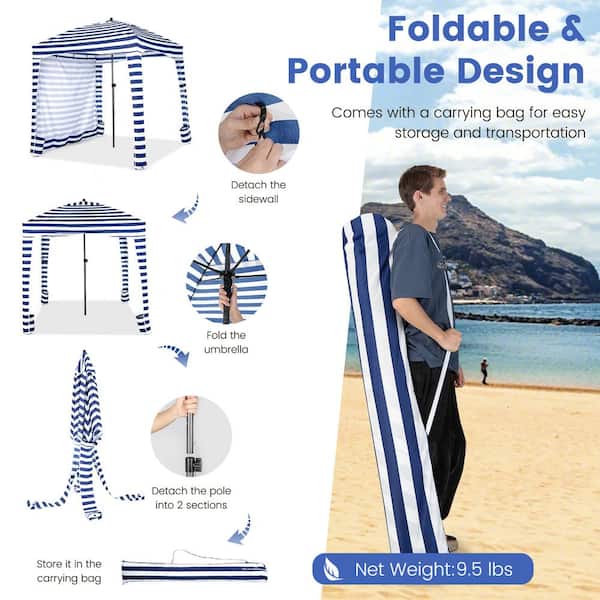 6 x 6 Feet Foldable Beach Cabana Tent with Carrying Bag and Detachable Sidewall丨Costway