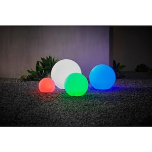 8 in. Battery Operated White LED RGB Color Changing Globe Ball Outdoor Path Light (1-Pack)
