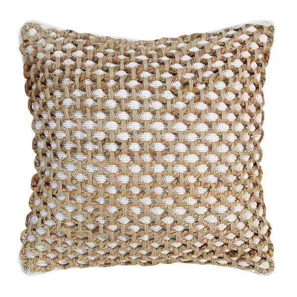Boho Living Jada Geometric White 20 in. x 20 in. Braided Jute Decorative Throw Pillow