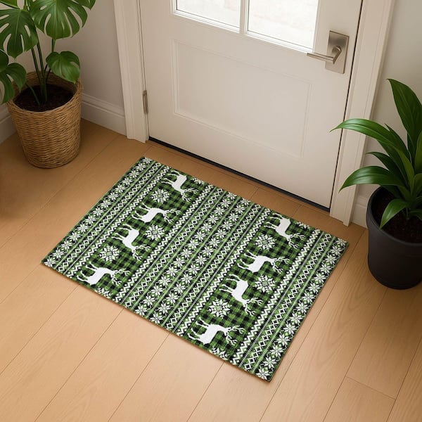 Mayfield Premium Machine Washable Abstract AMF1820 Cactus 2 ft. x 3 ft. Area Rug
