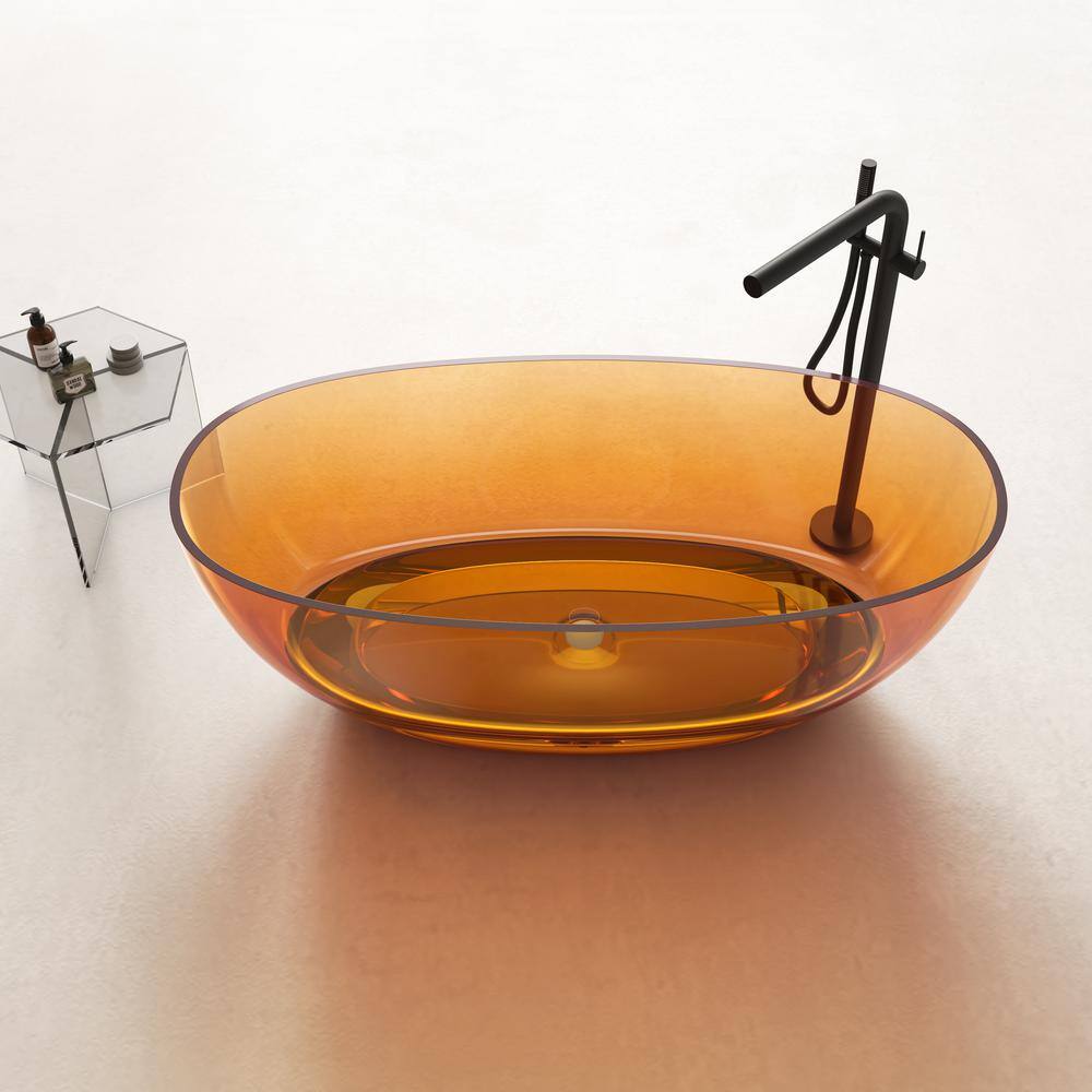67'' Amber Transparent Resin Freestanding Soaking Bathtub with Chrome Drain