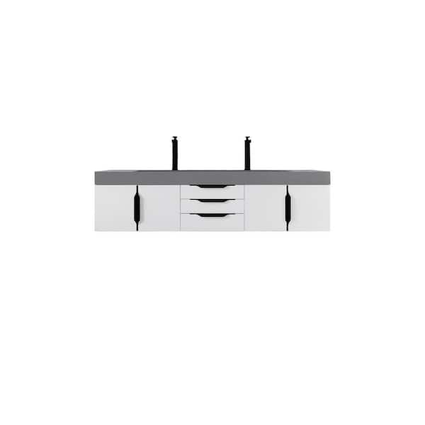 James Martin Vanities Mercer Island 72.5 in. W x 19 in. D x 18.3 in. H Bathroom Vanity in Glossy White with Dusk Grey Glossy Top