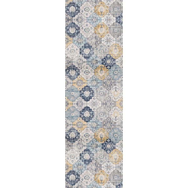 Savannah Blue Grey, Contemporary 2 ft. x 30 ft. Mid-Century Modern Indoor Runner Rug