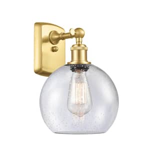 Athens 1-Light Satin Gold Wall Sconce with Seedy Glass Shade