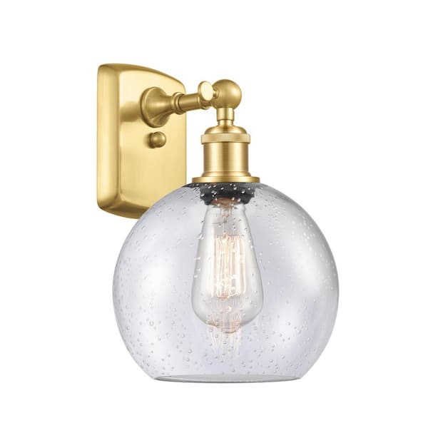 Innovations Athens 1-Light Satin Gold Wall Sconce with Seedy Glass Shade