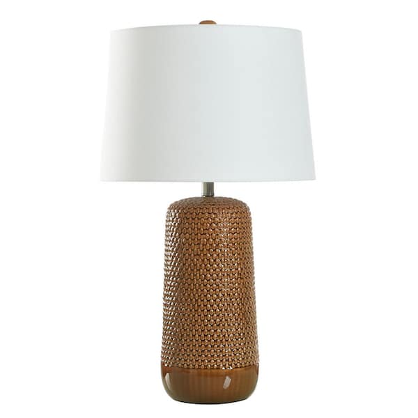 StyleCraft Galey 30 in. Harvest Caramel Table Lamp with White Rayon, Polyester Shade