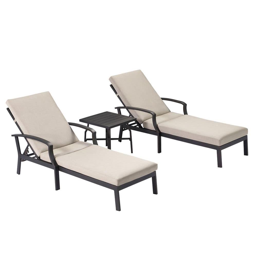 3-Piece Dark Antique Bronze Aluminum Adjustable Outdoor Chaise Lounge Set with Light Taupe Cushions and Side Table price history on PriceWatchPro