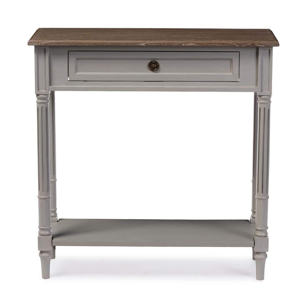Edouard Two-Tone Weathered Oak & Light Grey Console Table with Drawer