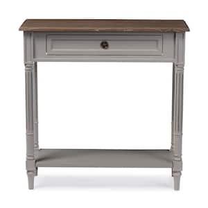 Edouard 32 in. Gray/Light Brown Standard Rectangle Wood Console Table with Drawers