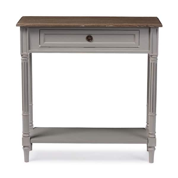 Baxton Studio Edouard 32 in. Gray/Light Brown Standard Rectangle Wood Console Table with Drawers