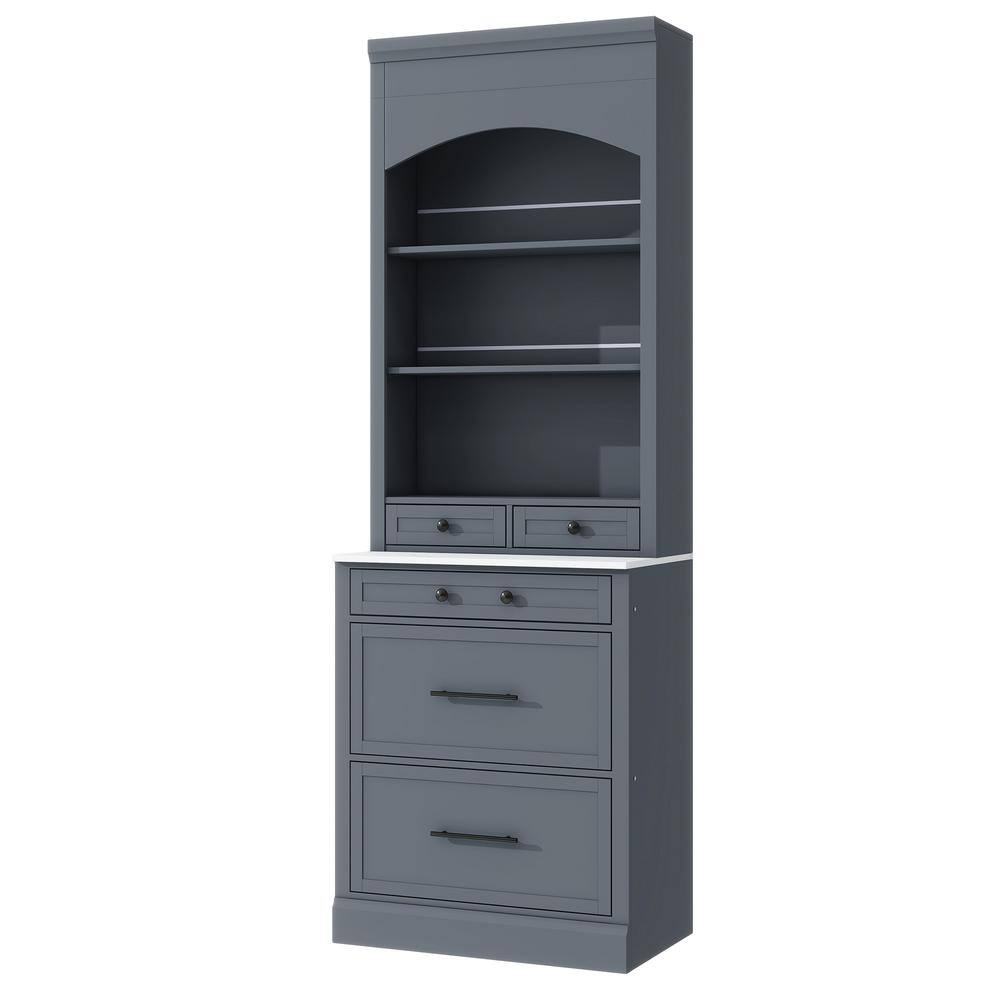 28.7 in. W x 17.5 in. D x 83.7 in. H Gray Linen Cabinet with Faux Marble Top, 5 Drawers and Adjustable Shelf price history on PriceWatchPro