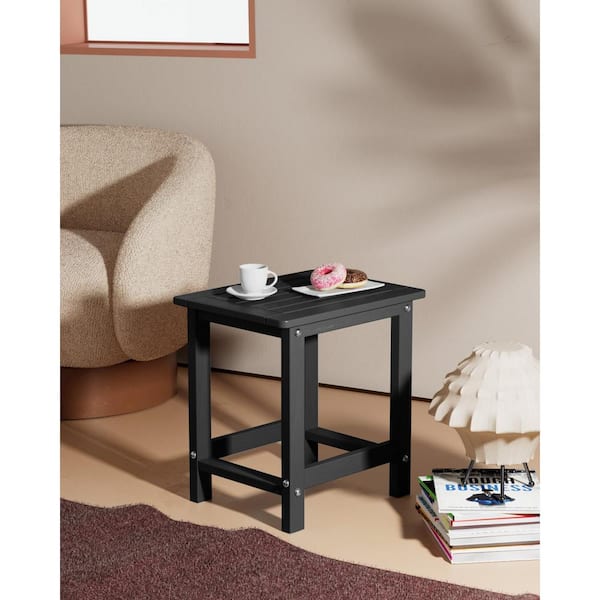 16.73 in. H Black Square Single Layer Plastic Adirondack Outdoor Patio Side Table (Set of 2)