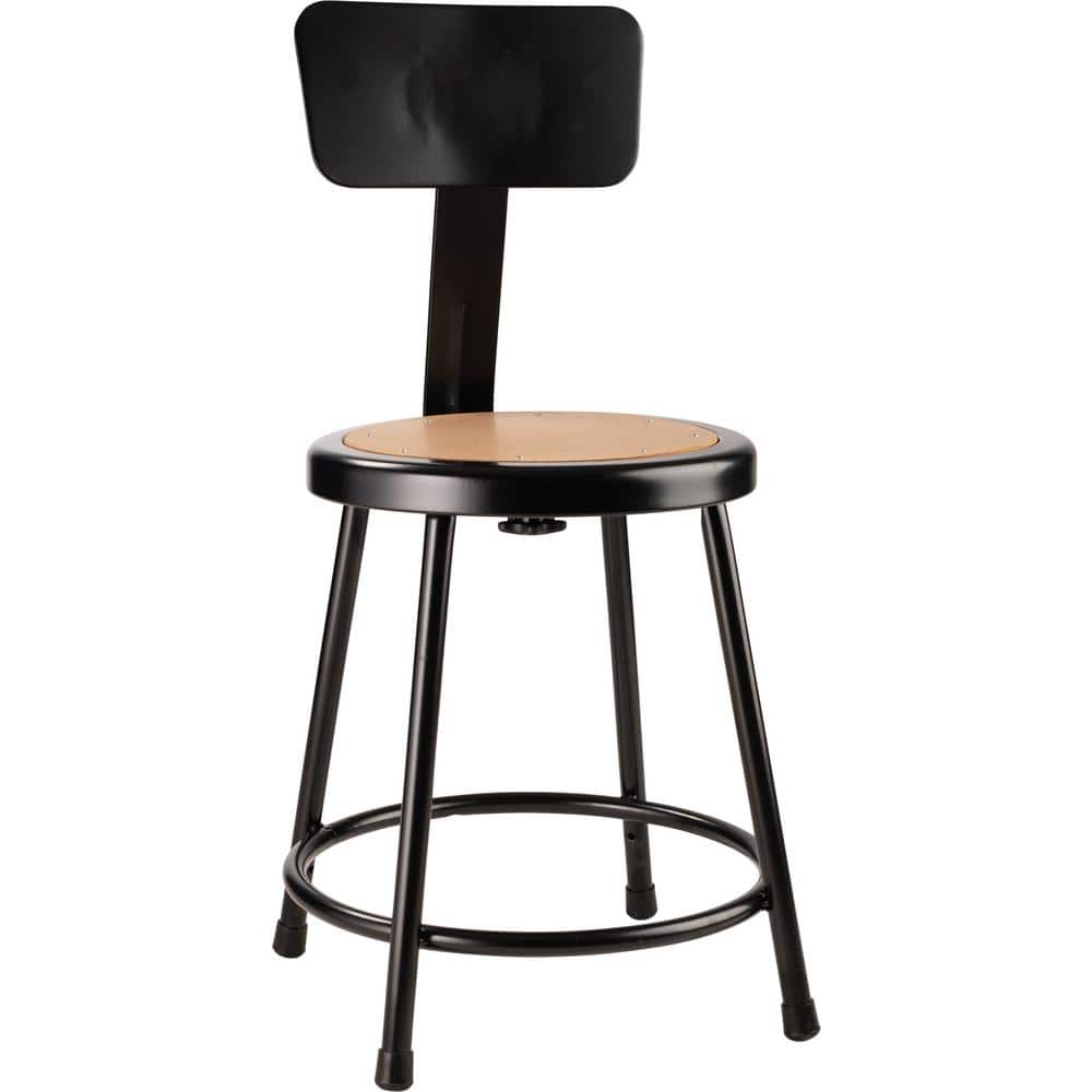 Adjustable Black Steel and Wood Laboratory Stools, Set of 2