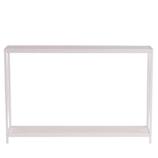 Outopee 47.24 in. Standard Rectangle White Wood Console Table with Shelves