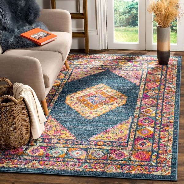 Madison Blue/Fuchsia Doormat 2 ft. x 4 ft. Border Area Rug