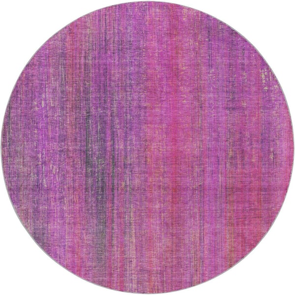 Dream Shag Premium Machine Washable Abstract ADS552 Lilac 8 ft. x 8 ft. Round Rug
