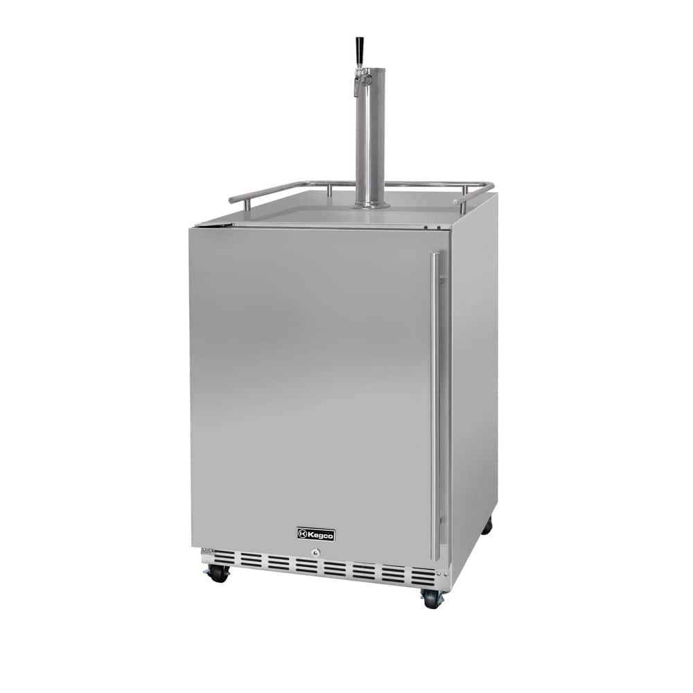 Kegco Digital Commercial Outdoor Full Size Beer Keg Dispenser with X-CLUSIVE Single Tap Commercial Direct Draw Kit Left Hinge