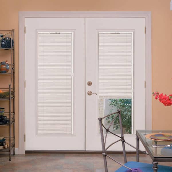 72 in. x 80 in. Ultra White Steel Prehung Left-Hand Inswing Mini Blind Patio Door in Vinyl Frame without Brickmold