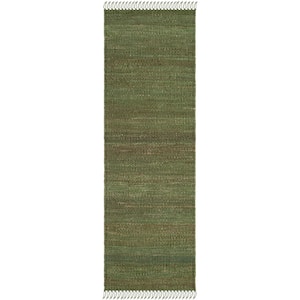 Natural Fiber Green 2 ft. x 10 ft. Gradient Solid Color Runner Rug