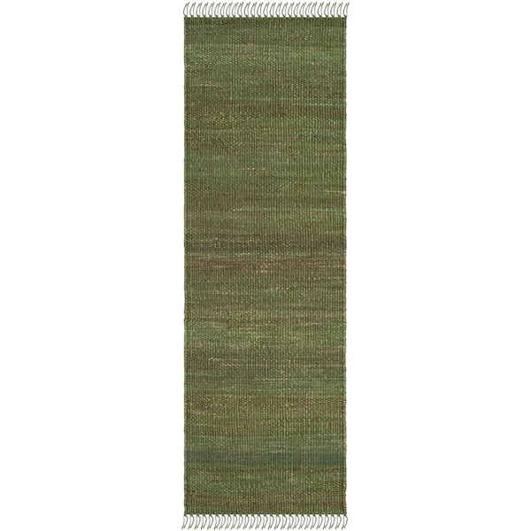 Natural Fiber 2 ft. x 16 ft. Green Solid Color Runner Rug