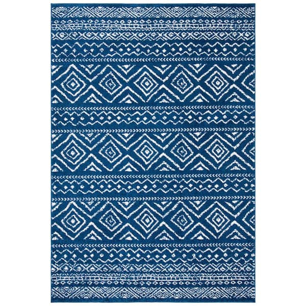 Tulum 12 ft. x 15 ft. Navy/Ivory Striped Geometric Diamonds Area Rug