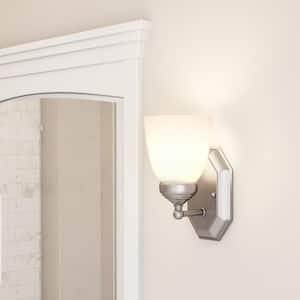 Ashlea 1-Light Brushed Nickel Wall Sconce Light Fixture with Frosted Glass Shade