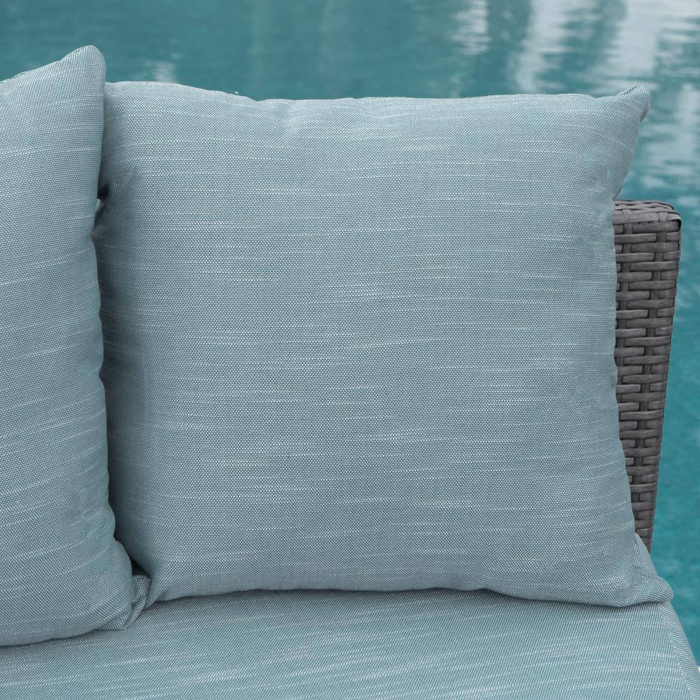 Gray Iron 8-Seater Round Wicker Sectional Sofa with Teal Cushions