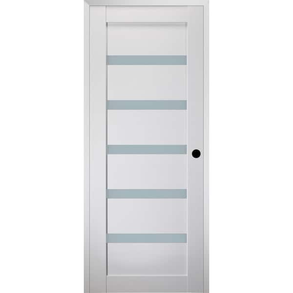 Leora N DIY-Friendly 30 in. x 80 in. Left-Hand 5-Lite Frosted Glass Bianco Noble Composite Single Prehung Interior Door