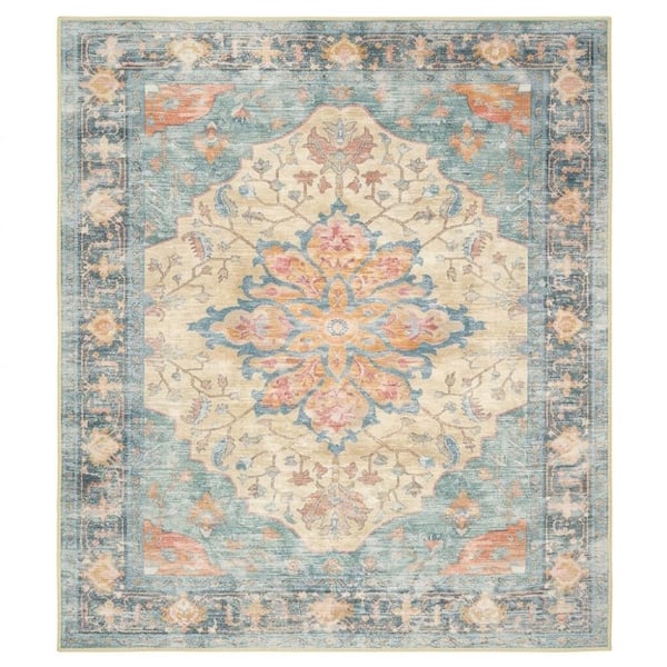 5'x7' Washable Non-Slip Vintage Floral Medallion Area Rug, Multicolor Indoor Carpet