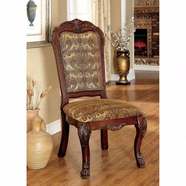 Benjara Cherry Brown Fabric Padded Side Chairs with Wooden Claw