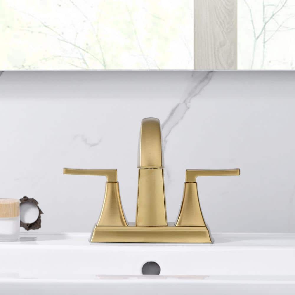 Brushed Gold 2-Handle Centerset Bathroom Faucet with Drain Assembly