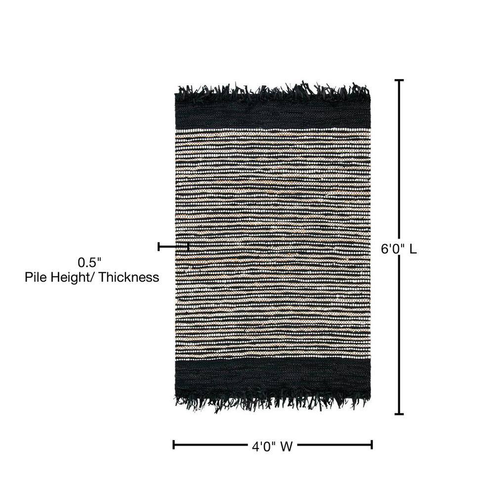 Handmade Black and Multicolor Leather Stripe 4' x 6' Area Rug