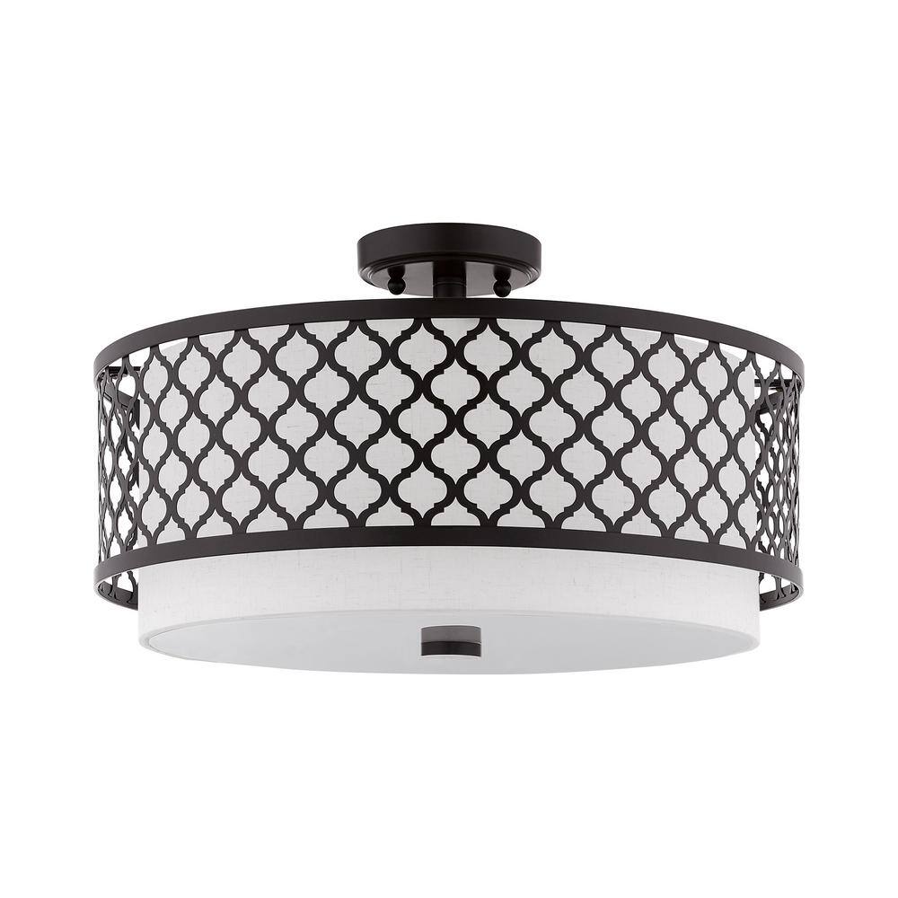 Arabesque English Bronze Drum Semi-Flush Mount Light