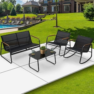 4-Piece Metal Patio Conversation Set with Black Breathable Textilence Seating