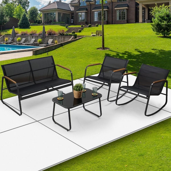 KOZYARD 4-Piece Metal Patio Conversation Set with Black Breathable Textilence Seating