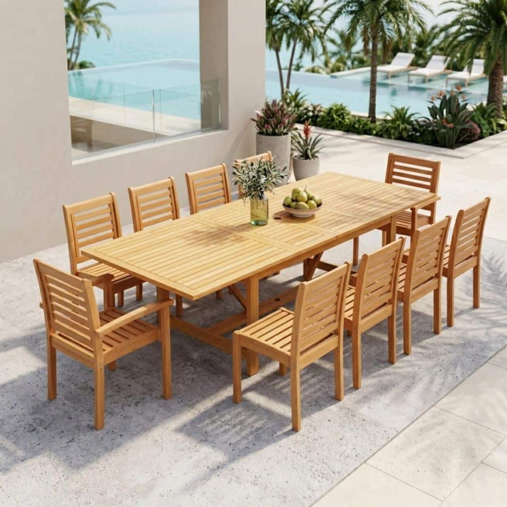 希少！スモーキーモリオン ガーデン入りポイント 1219g Amazonia Turner 11-Piece Eucalyptus Extendable Rectangular Patio