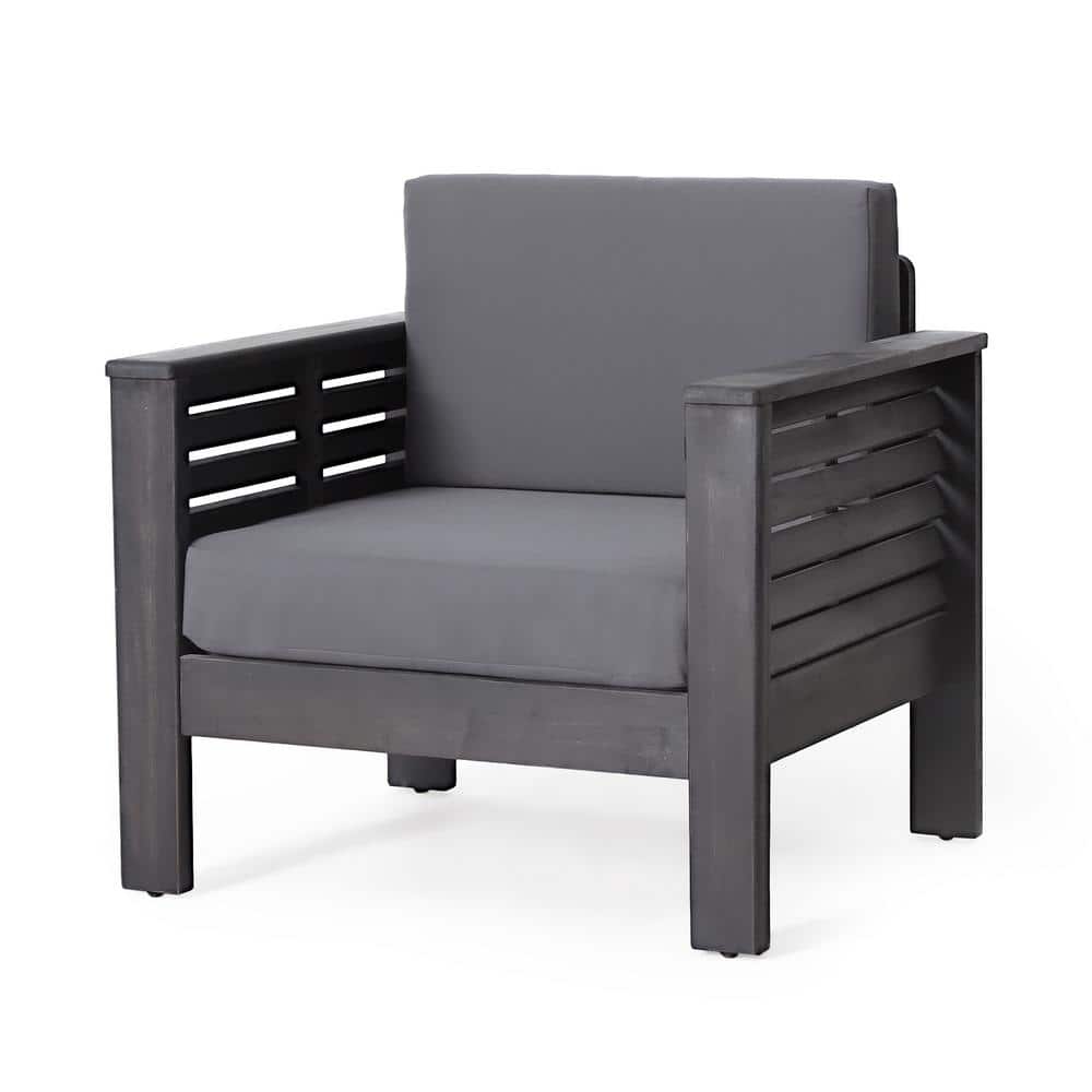 Dark Gray Acacia Wood 4-Seater Outdoor Chat Set with Cushions