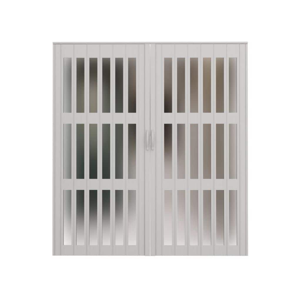 White Frosted Acrylic and Vinyl Accordion Closet Door
