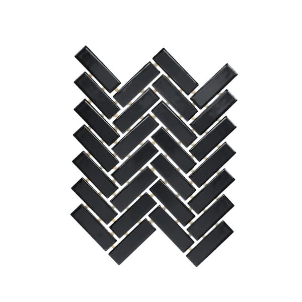 Daltile Restore Black 9 in. x 12 in. Glazed Ceramic Herringbone